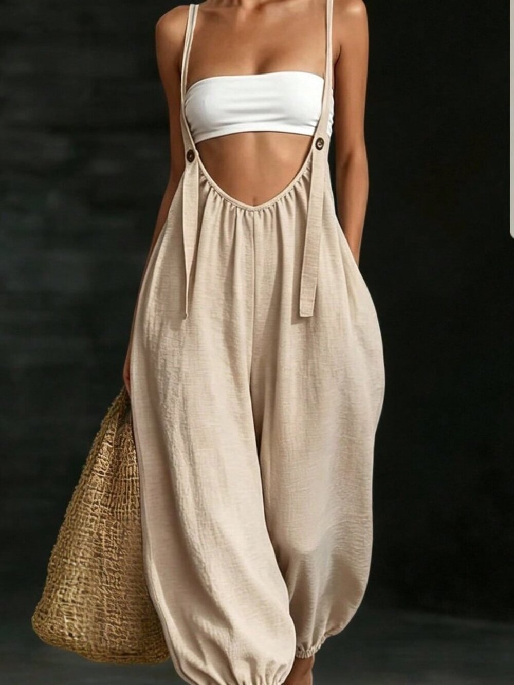 Khaki Casual Boho Women's Sleeveless Long Jumpsuit